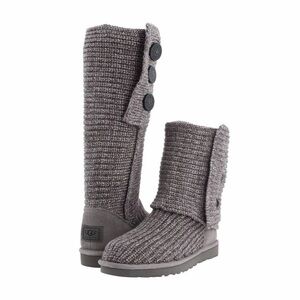 UGG • Cardy II Boot grey ribbed knit sweater triple button fold over slouch